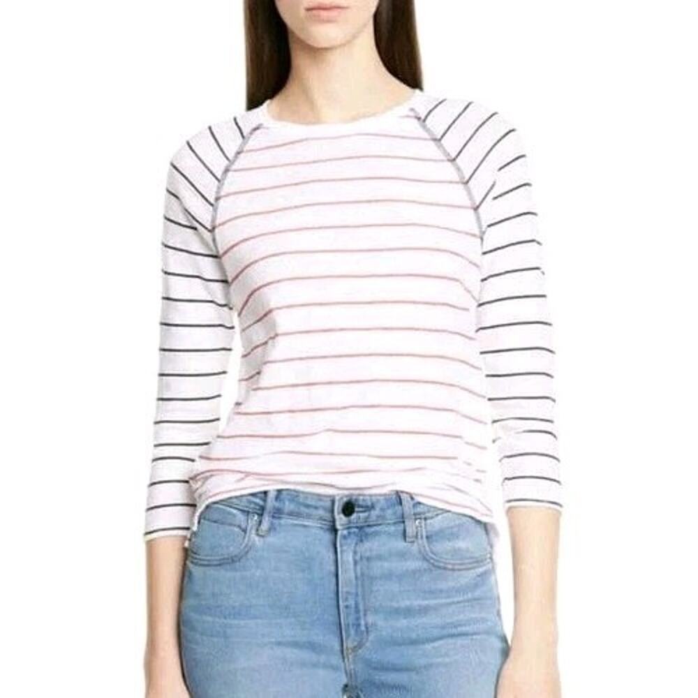 ATM Anthony Thomas Melillo Stripe Raglan Tee White Cedar Black Women's Small